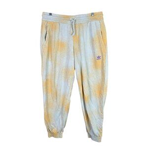 Womens Adidas Yellow & Blue Tie-Dye Jogger Pants 100% Cotton Drawstring Size L